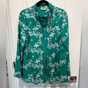 Soft Surroundings Embroidered Isla Verde Button Down Shirt.  Sz L. Rayon/linen